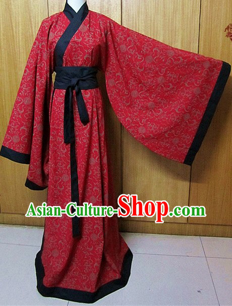 Ancient Chinese Han Dynasty Red Flower Clothing for Women