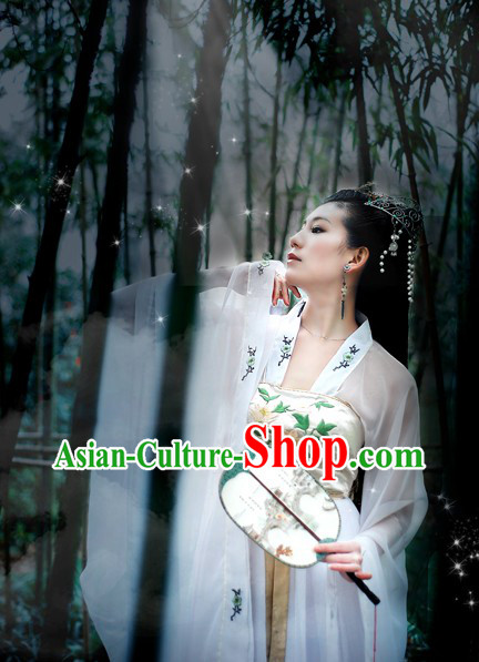 Ancient Chinese Bai Suzhen Fairy White Costume for Women
