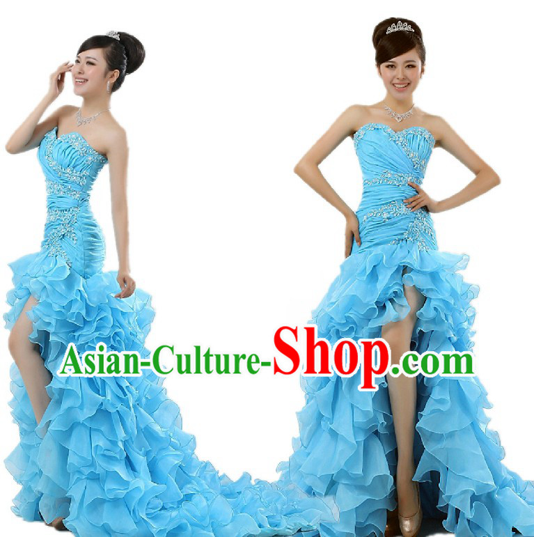 Chinese Romantic Blue Evening Dress for Women
