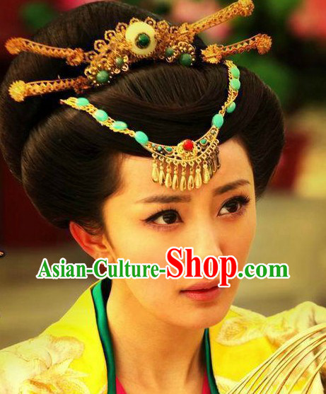 Ancient Chinese Handmade Princess Hair and Forehead Accessories Complete Set