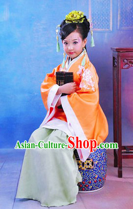 Ancient Chinese Orange Hanfu Clothing for Kids
