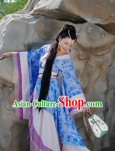 Ancient Chinese Blue Flower Women Clothing