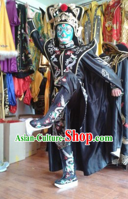 Traditional Chinese Black Dragon Mask Change Costume Hat Boots Masks Complet Set for Men