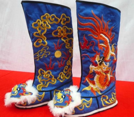 Chinese Classical Blue Embroidered Dragon Boots