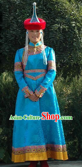 Traditional Mongolian Clothing and Headpiece for Women