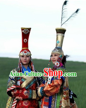 Traditional Chinese Mongolian Female Clothing and Hat