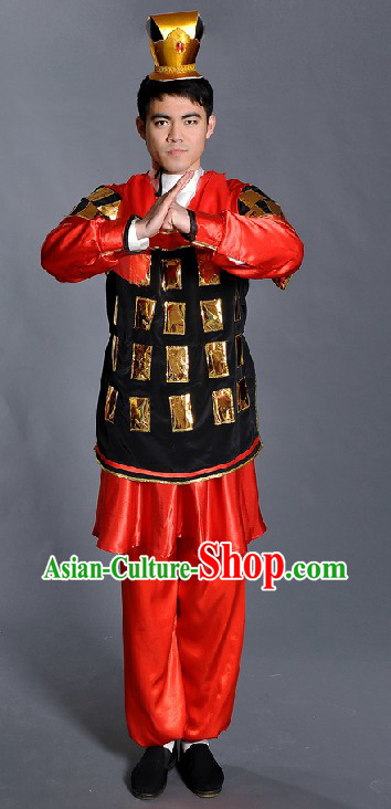 Ancient Chinese Terra Cotta Warrior Costume and Hat for Men