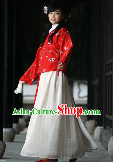 Ancient Chinese Ming Dynasty Red Wedding Dress Complete Set for Brides