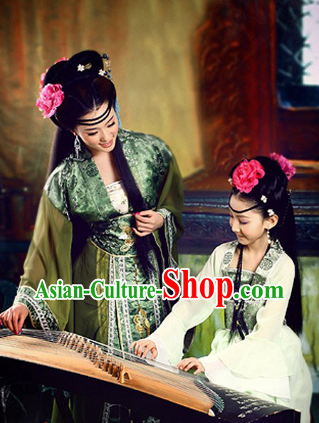 Ancient Chinese Mother and Daughter Guzhuang Hanfu Clothing Two Sets