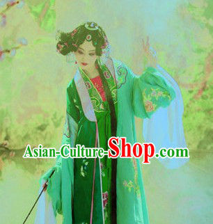 Ancient Chinese Green Embroidered Opera Hua Dan Costumes for Women