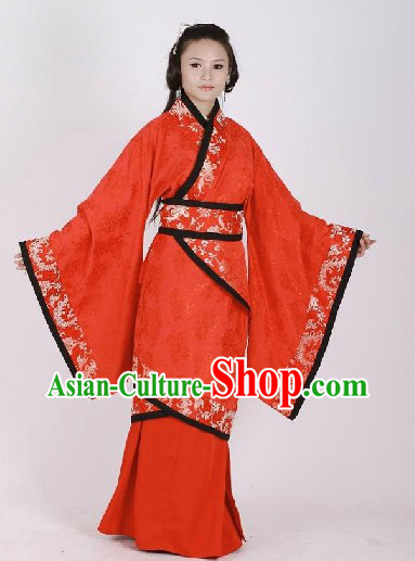 Ancient Chinese Han Dynasty Red Wedding Dress Complete Set for Women