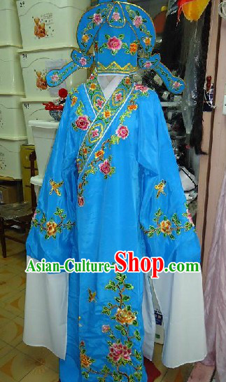 Chinese Peking Opera Embroidered Flower Young Man Costume and Hat