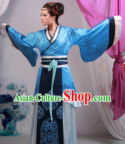Ancient Chinese Blue Hanfu Clothing for Woman