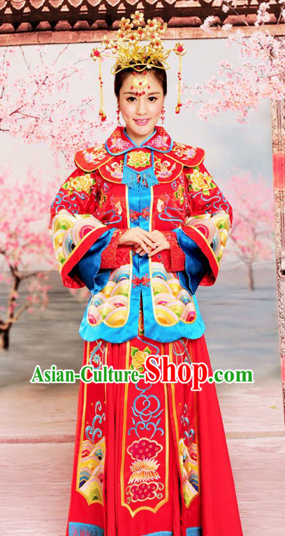 Chinese Classical Xiu He Style Auspicious Embroidered Wedding Dress for Brides