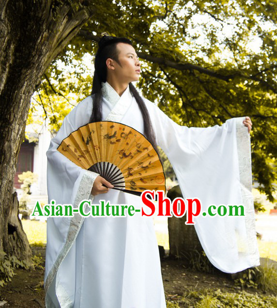 Ancient Chinese Plain White Hanfu Costume for Men