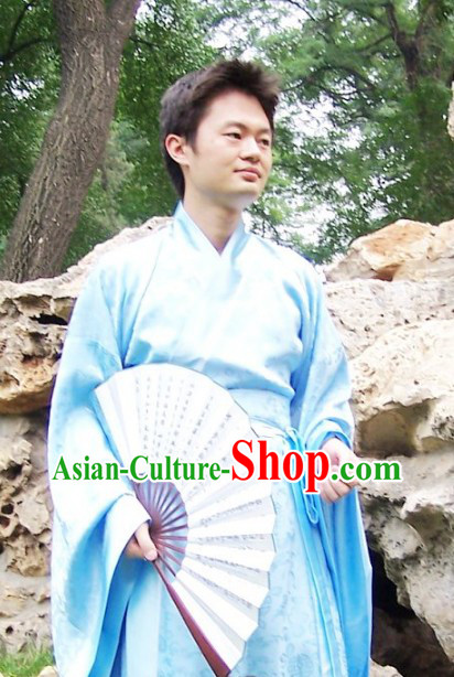 Ancient Chinese Style Light Blue Zhiju Hanfu Clothing for Men