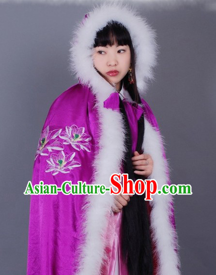Ancient Chinese Purple Embroidered Lotus Princess Cape