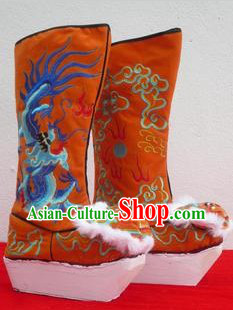 Chinese Traditional Embroidered Dragon High Heel Boots