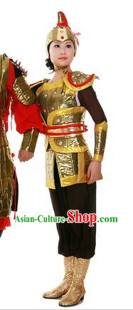 Ancient Chinese General Style Armor Costume and Helmet for Women