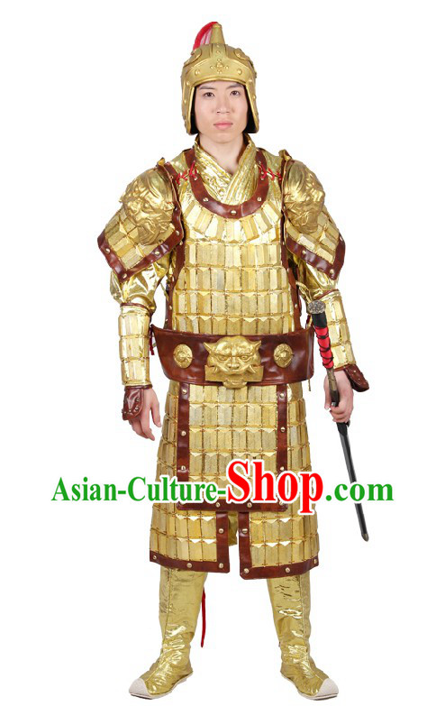 Ancient Chinese General Armor Costumes and Hat for Men
