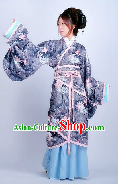 Traditional Chinese Lotus Beauty Hanfu Clothes for Lady
