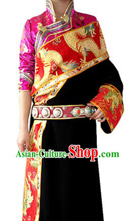 Traditional Chinese Female Tibetan Robe Complete Set