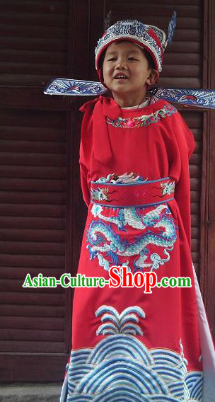 Ancient Chinese Bridegroom Embroidered Dragon Wedding Dress and Hat for Children