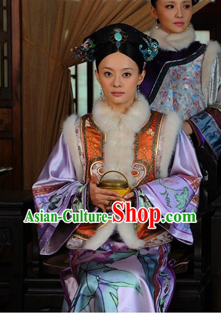 Qing Dynasty Imperial Palace Concubine Winter Jacket and Cheongsam Complete Set