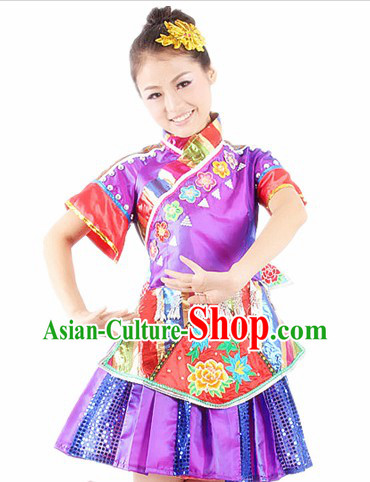 Traditional Chinese Miao Ethnic Dance Costumes and Headwear for Women
