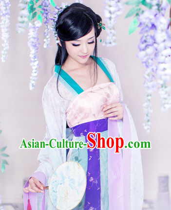 Ancient Chinese Lover Costumes and Fan and Butterfly for Women