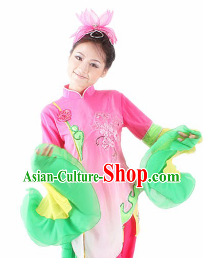 Traditional Chinese Lotus Shape Wide Sleeves Dance Costumes for Women