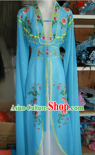 Chinese Opera Stage Performance Blue Embroidered Costumes and Skirt for Women