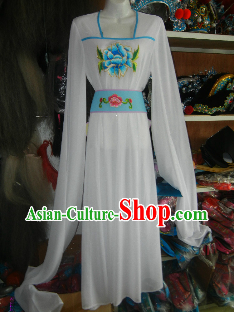 Long Sleeves Embroidered White Chinese Opera Dance Costumes for Women