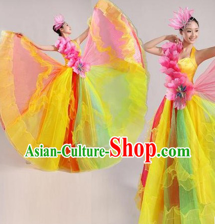 Traditional Chinese Stage Performance Dancing Costume and Headpiece for Women