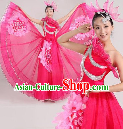 Traditional Chinese Stage Performance Dance Costume and Headpiece for Women