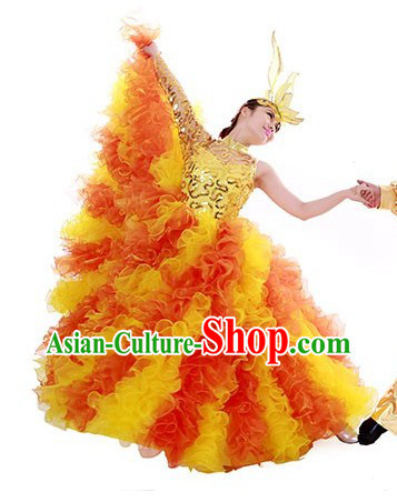 Big Chinese Festival Celebration Stage Performance Dance Skirt and Headwear for Women
