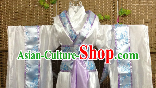 Traditional Ancient Blue and White Fairies Costumes Five Pieces Complete Set