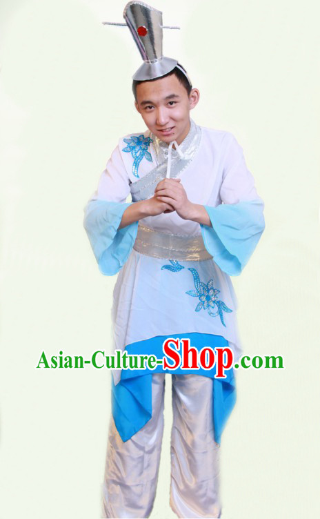 Traditional Chinese Classical Dance Dresses and Hat Complete Set for Men