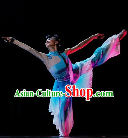 Chinese Classical Dance Costume and Hair Accessories Complete Set for Women