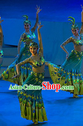 Stage Performance Peacock Dai Princess Ethnic Dancing Costumes and Headwear Complete Set for Women