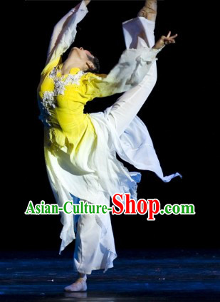 Traditional Chinese Magnolia Classic Dance Costume and Headwear Complete Set for Men