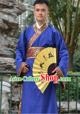 Blue Traditional Ancient Chinese Hanfu Clothing Complete Set for Men