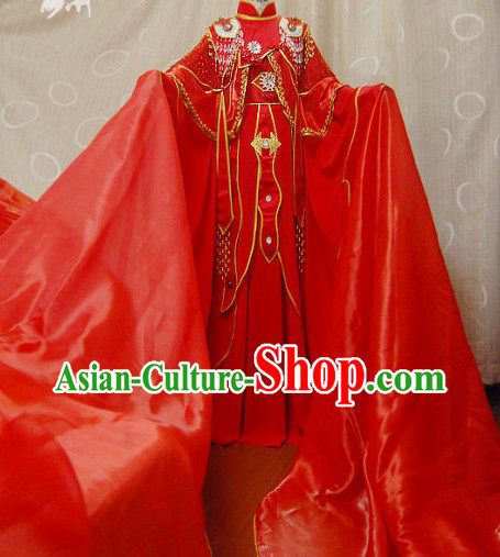 Ancient Chinese Red Wedding Dress Cosplay Complete Set for Women