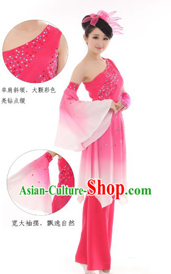 Traditional Chinese Pink Fan Dance Costume for Women