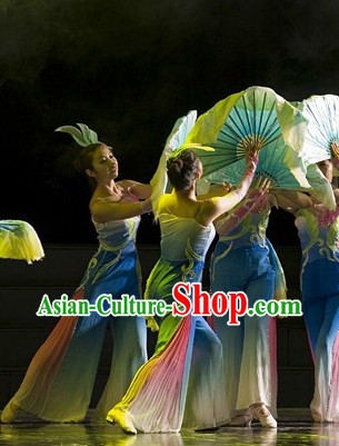 Wide Legs Stage Performance Fan Dance Costumes and Headwear for Women