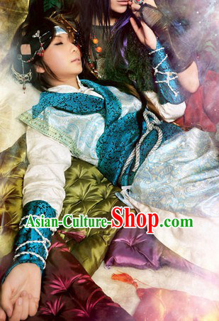 Blue Ancient Chinese Swordman Costumes Complete Set for Men