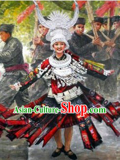 China Miao Formal Dressing Costume and Hat for Women
