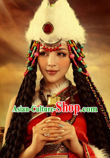 Traditional Chinese Tibetan Clothing Accessories and Headdress Complete Set