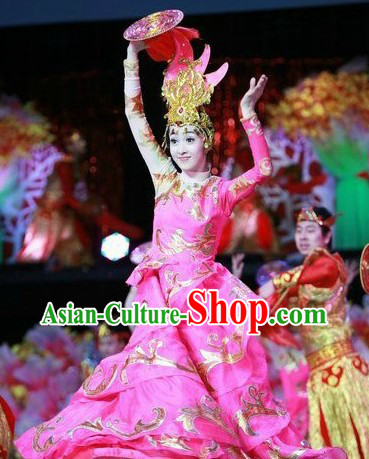 Traditional Chinese New Year Dance Costumes and Hat Complete Set