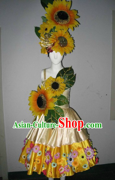 Sunflower Stage Performance Model Costume and Headdress Complete Set